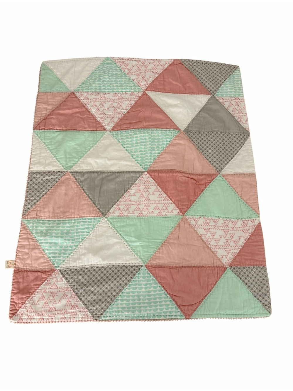 LOLLI LIVING Pink Mint Gray Patchwork Baby Quilt Blanket & Crib Bed Skirt